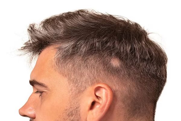 homme avec une coiffure à la mode et un fond blanc d'alopécie. l'alopécie 