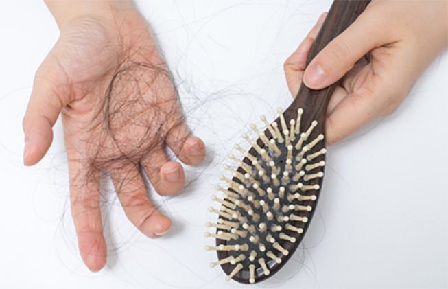 Gros plan d'une main de femme tenant une feuille sur fond blanc. L'alopécie chez l'enfant, est-ce possible ?
