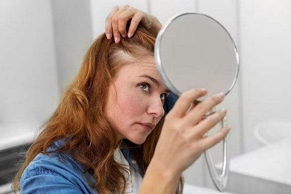 Femme recevant un traitement contre la perte de cheveux dans une clinique. l'alopécie fibrosante frontale ?