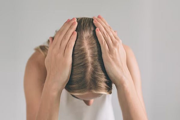 Gros plan sur des mains de femmes massant la racine des cheveux