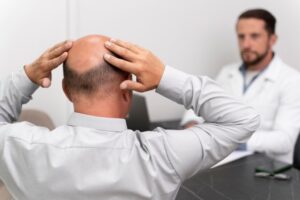 Homme subissant un processus d'extraction d'unités folliculaires