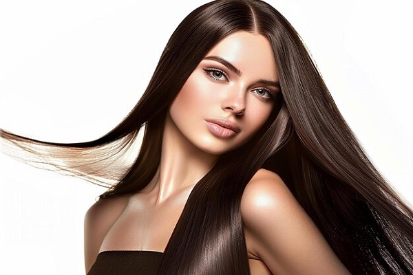 Un modèle aux cheveux longs et aux longs cheveux noirs