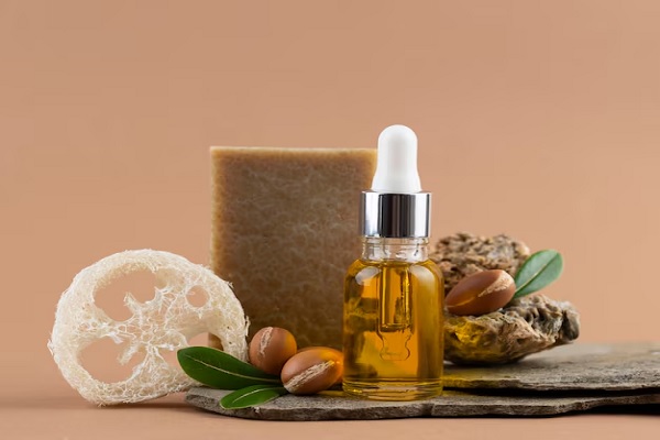 Arrangement sain d'huile d'argan vue de face