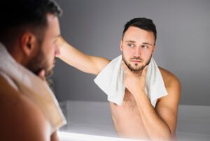 Homme nu avec une serviette de bain autour du cou
