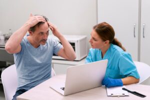 Homme adulte recevant un traitement contre la perte de cheveux
