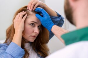 Femme recevant un traitement contre la perte de cheveux dans une clinique