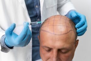 Homme audacieux subissant un processus d'extraction d'unités folliculaires, Évolution de la transplantation capillaire