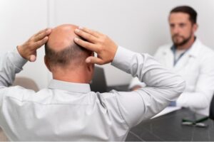 Homme subissant un processus d'extraction d'unités folliculaires