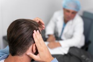 Homme adulte subissant une extraction d'unité folliculaire