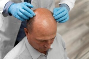 Homme subissant un processus d'extraction d'unités folliculaires