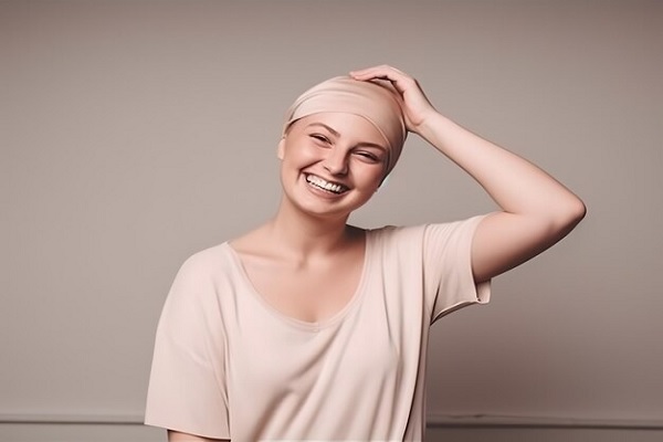 Jeune femme luttant contre le cancer du sein. perte de cheveux pendant un traitement anticancéreux