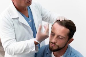 Homme adulte subissant une extraction d'unité folliculaire
