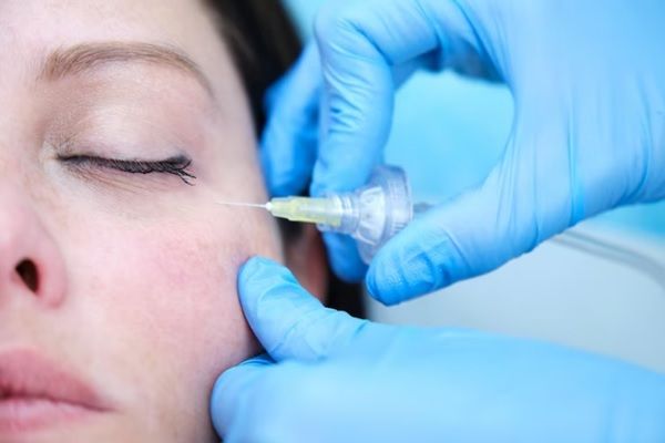 femme recevant un traitement injecté pour le contour des yeux