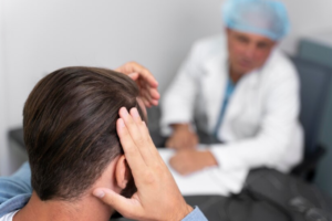 Homme adulte effectuant une extraction d'unité folliculaire